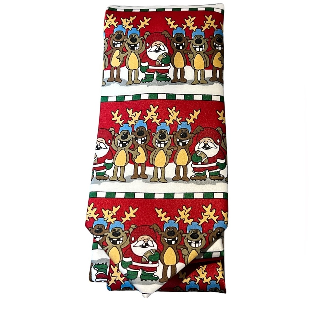 John Ashford football Festive Red Christmas Tie with Santa and Reindeer
